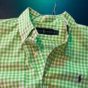 Ralph Lauren Green Checked ✅ Casual Button Down Shirt